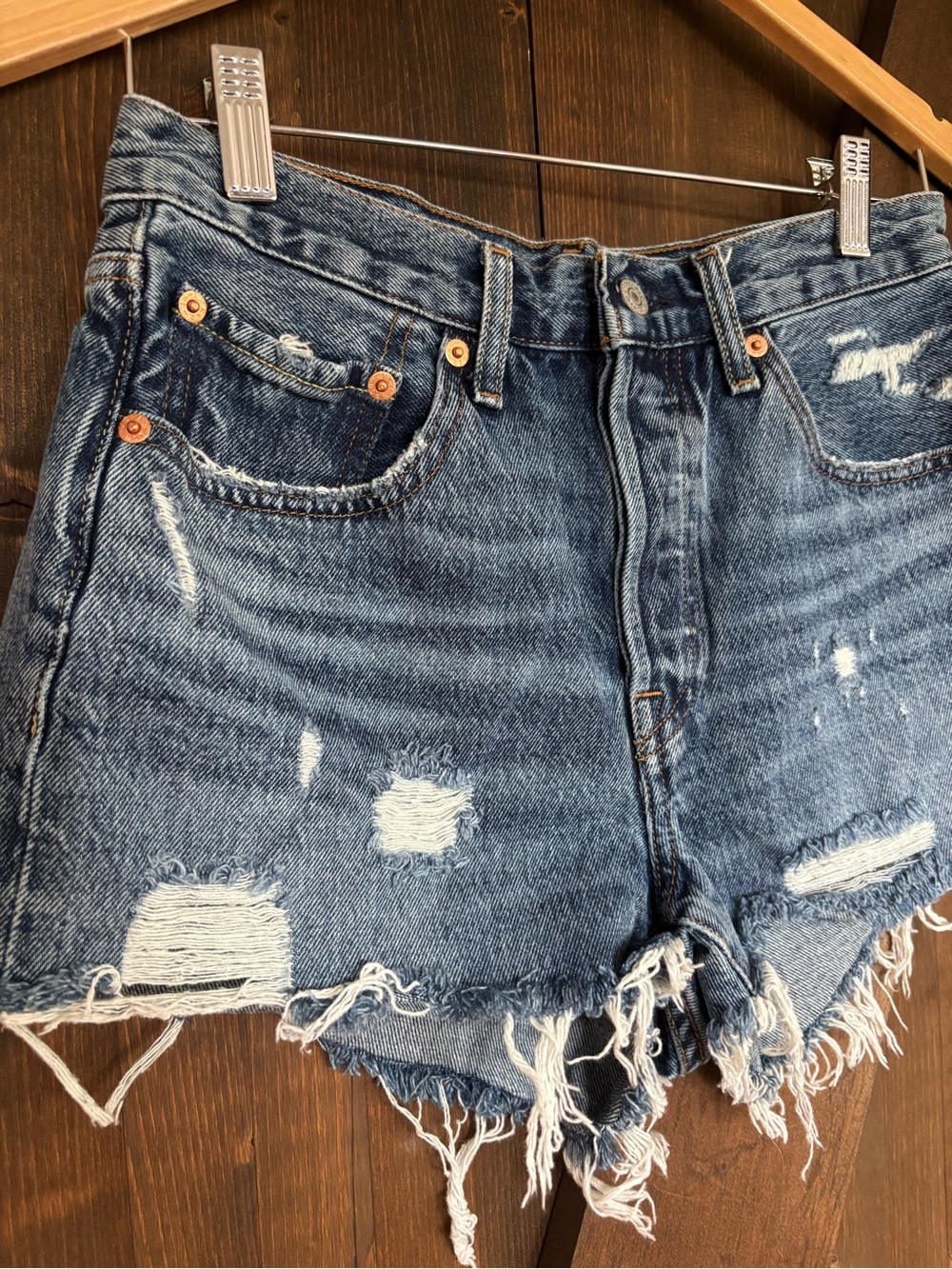 Levi’s 501 High Rise Distressed Cutoff Denim Shorts
